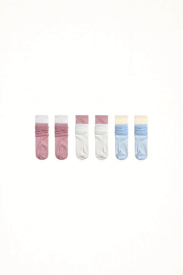 White Socks - Colourblock Stripe - Ribbed Mid-Calf Socks
