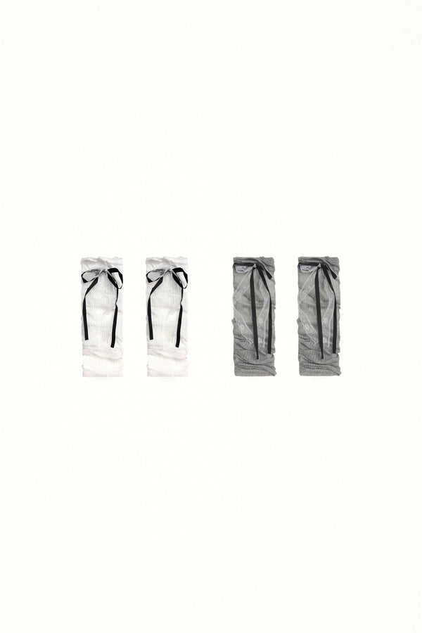 White Socks - Ribbon Bow - Slouched Footless Leg Warmers