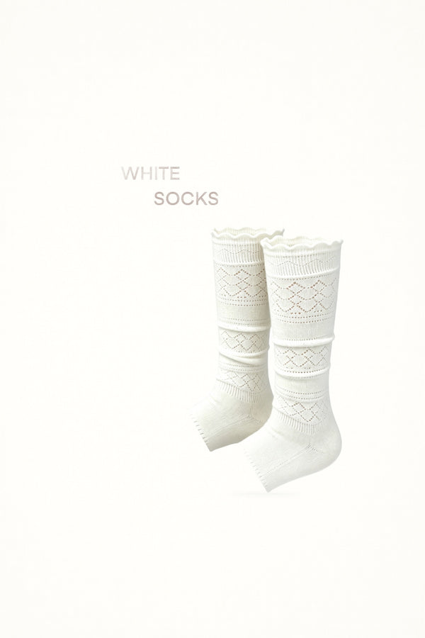 White Socks - Footless Stacked Socks - Openwork Knit