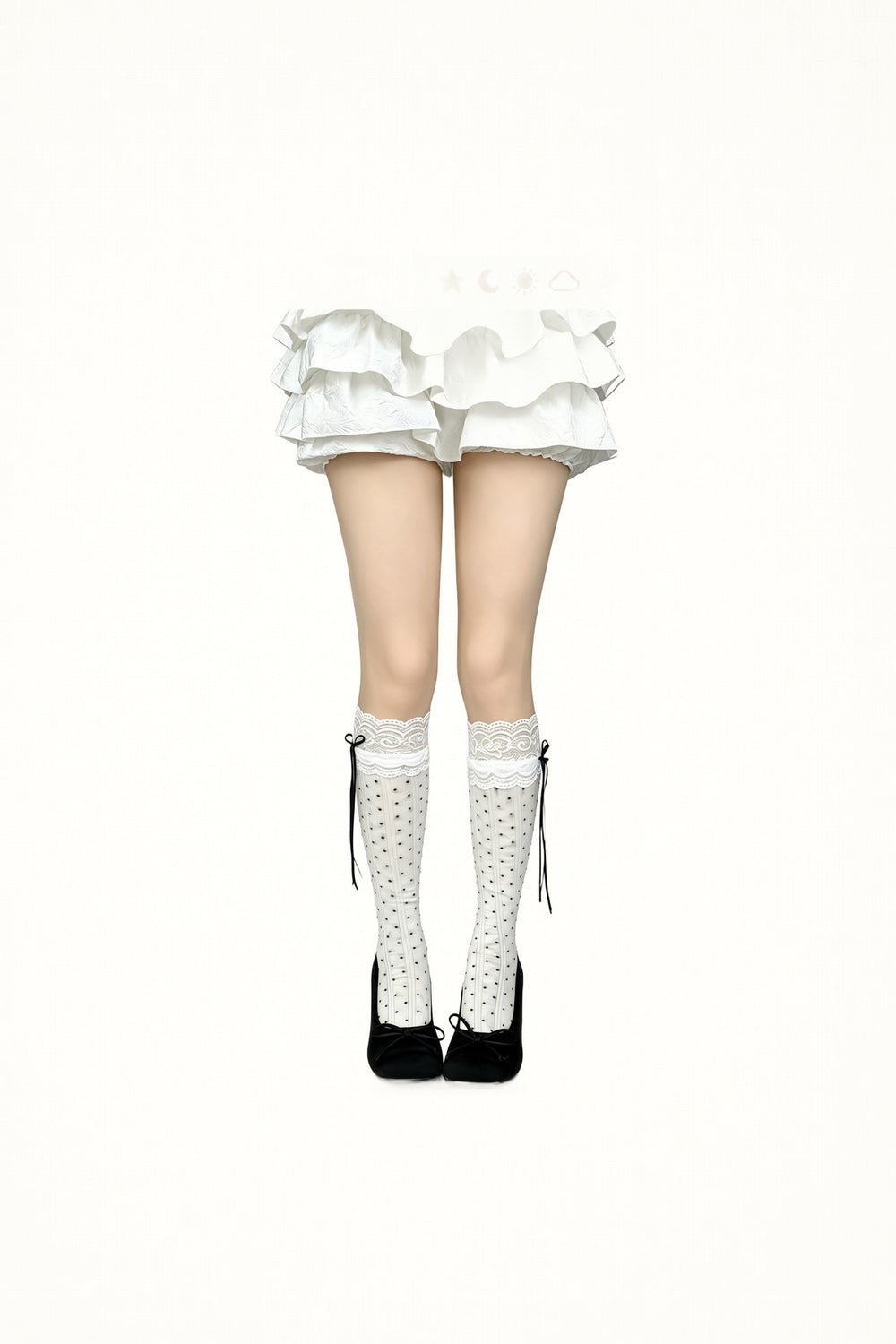 White Socks - Polka Dot Lace Bow Knee-High Socks - White