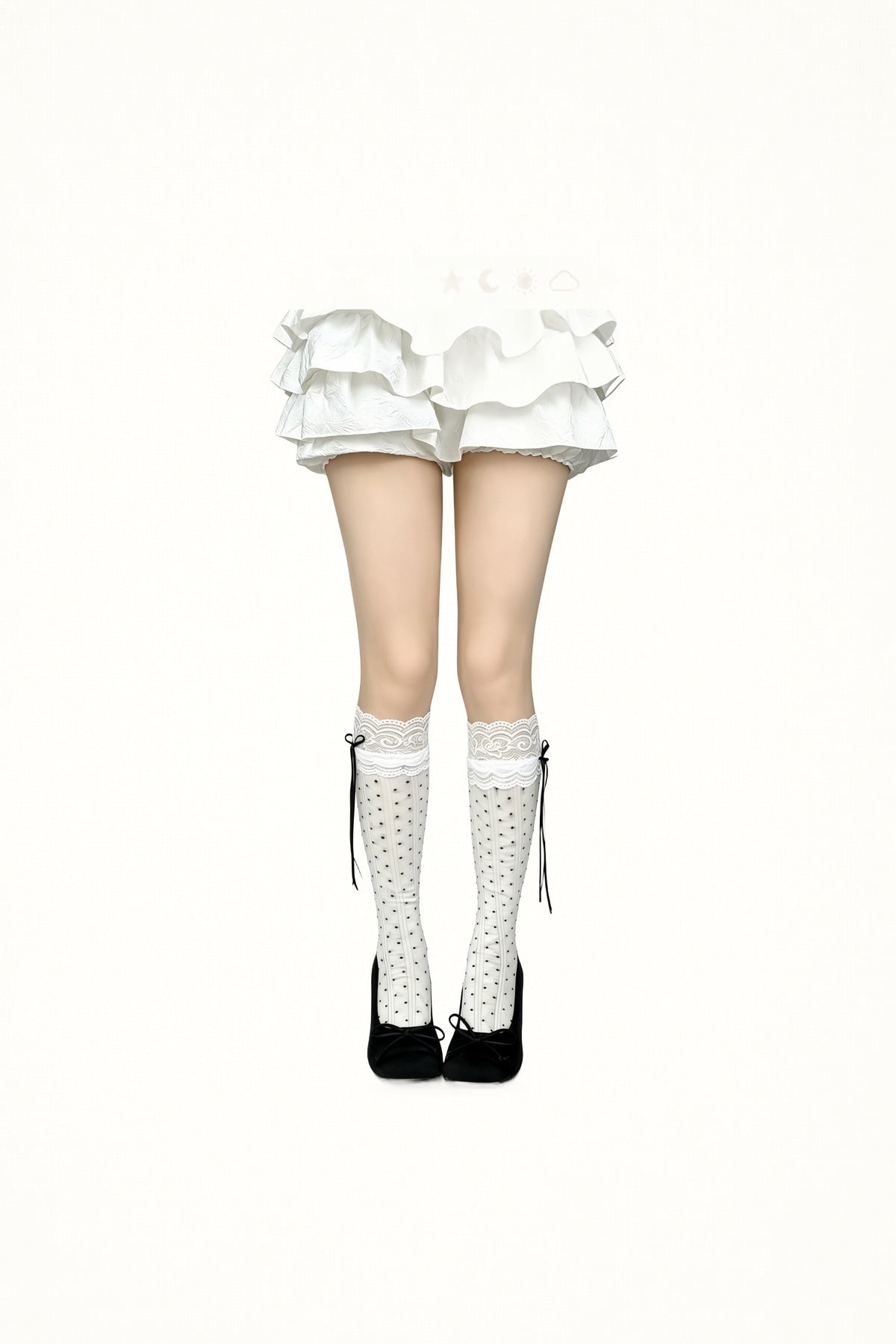 White Socks - Polka Dot Lace Bow Knee-High Socks - White