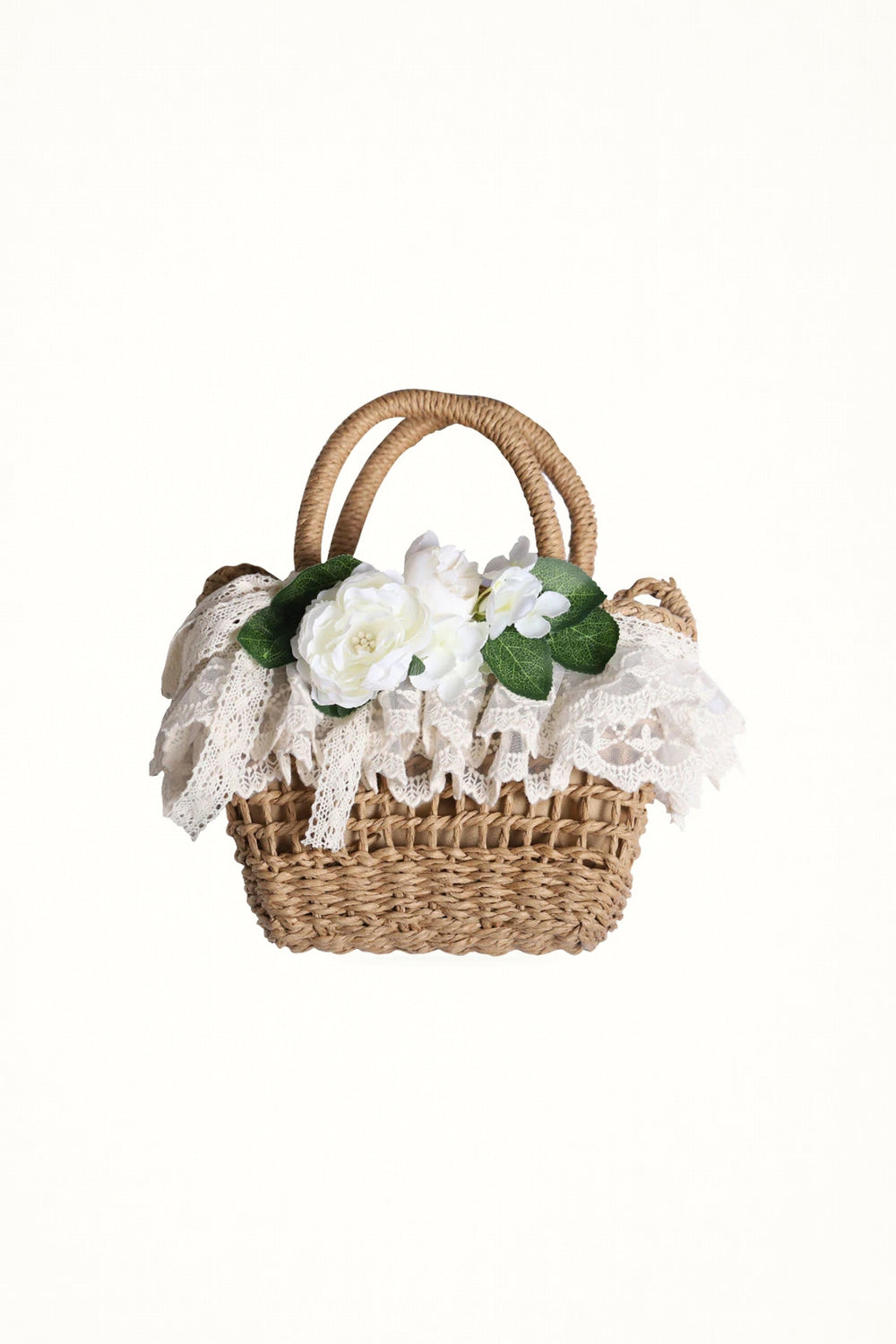 Lace Flower Paper Straw Handbag - Bag