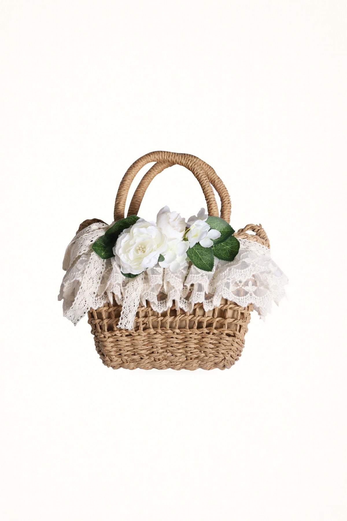 Lace Flower Paper Straw Handbag - Bag