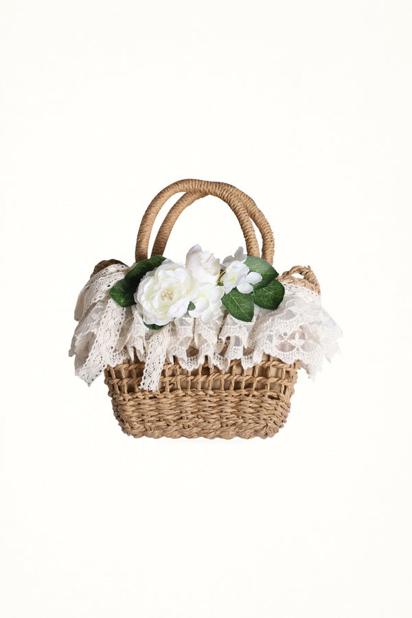 Lace Flower Paper Straw Handbag - Bag