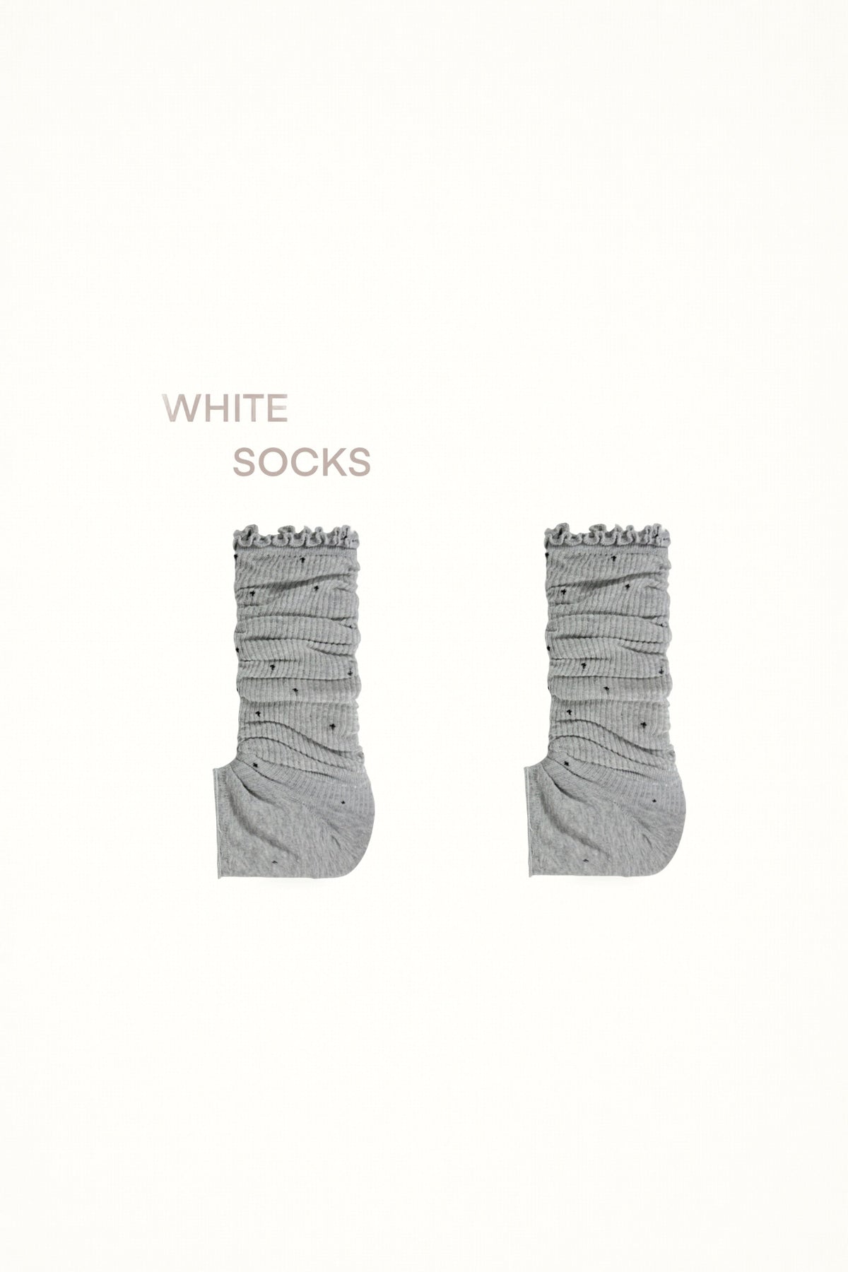 White Socks - Scalloped Lace Polka Dot Calf Socks - Ribbed knit