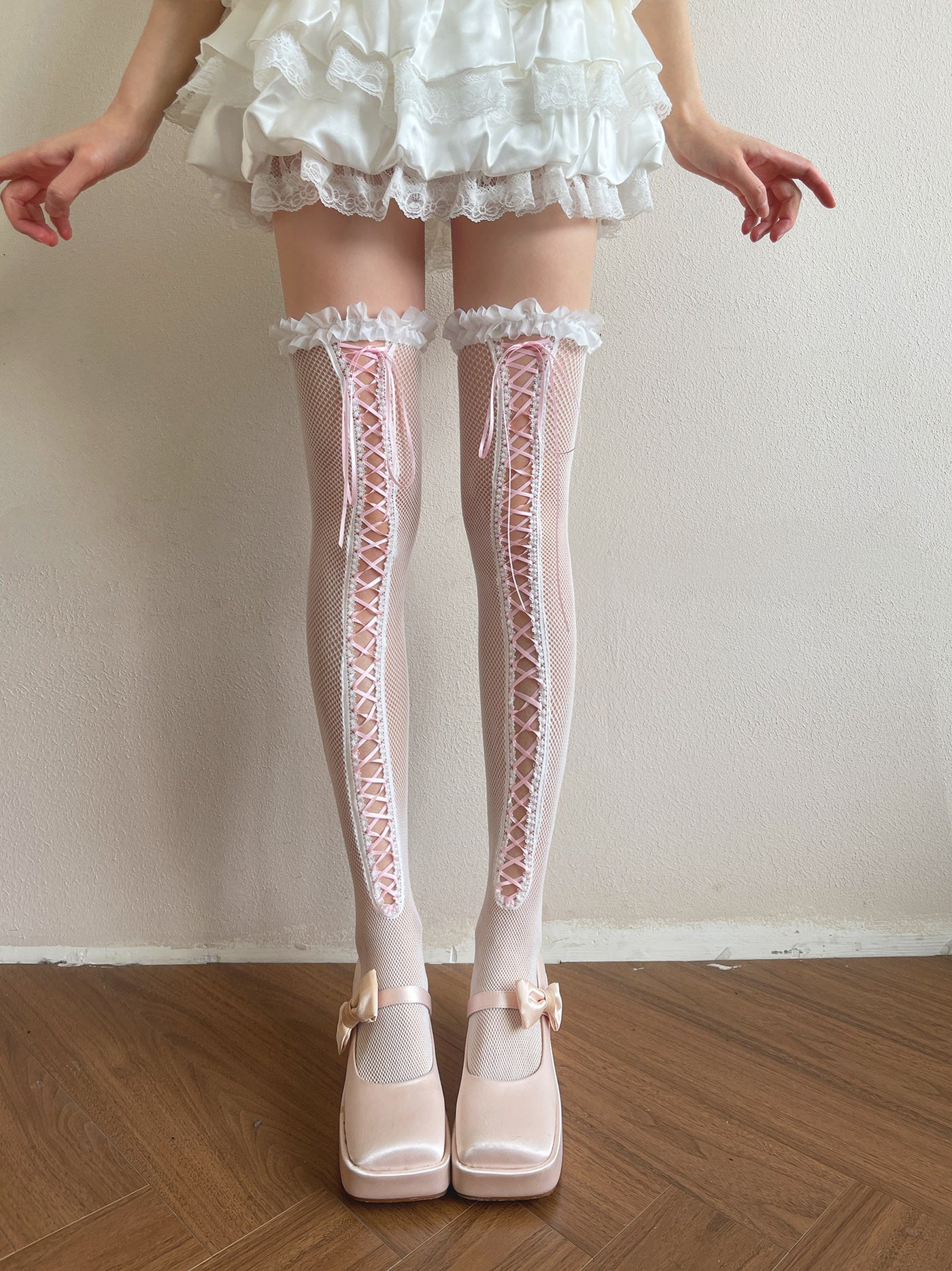 Sock Noble - Y2K Ballet Lace Over-Knee Socks - Over-knee socks