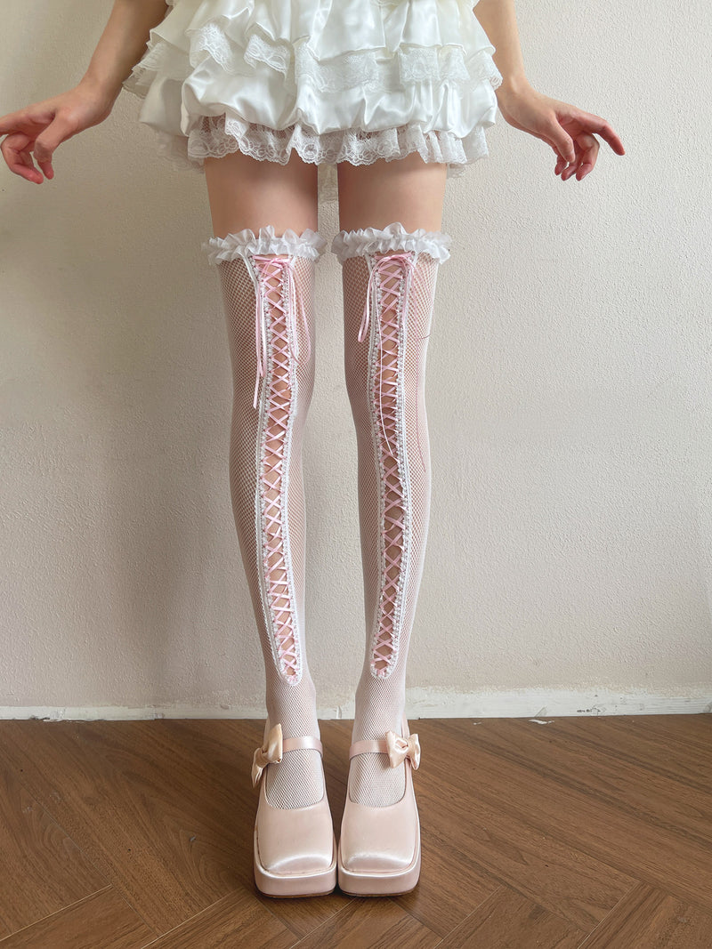 Sock Noble - Y2K Ballet Lace Over-Knee Socks - Over-knee socks