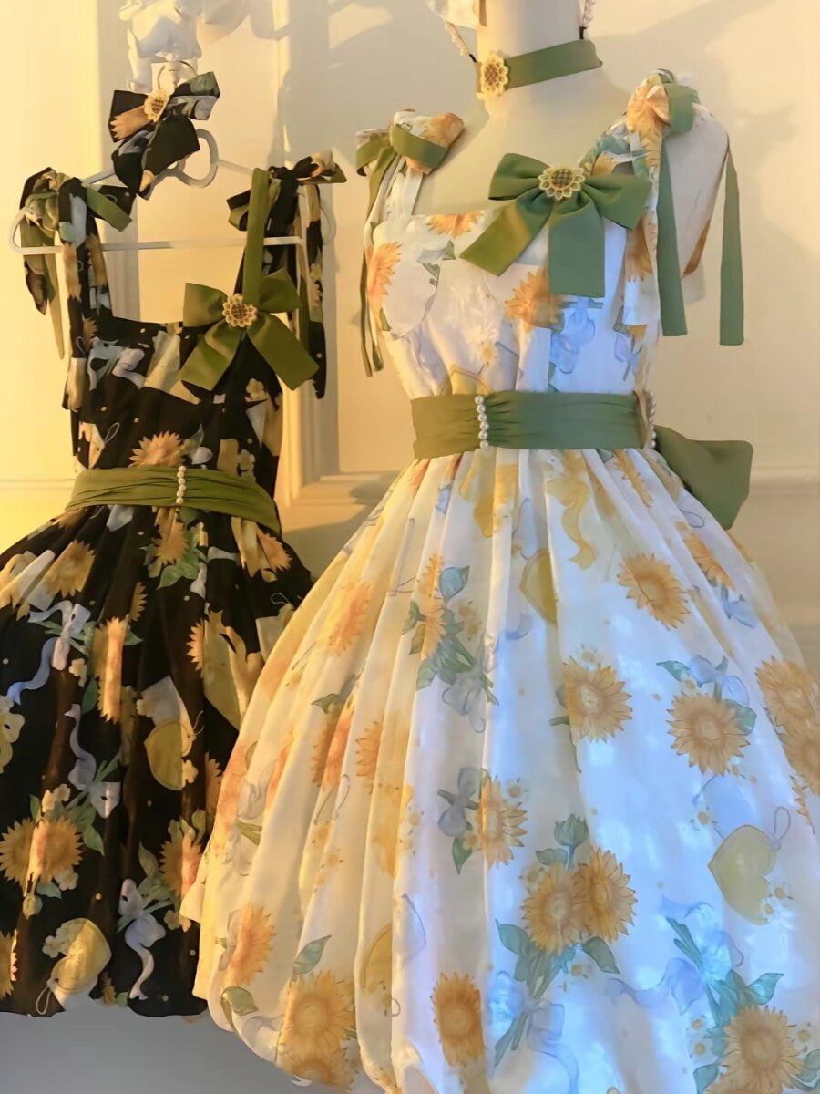 GZYRZ - Quenched Sunflower Bud - Floral print sweetheart neckline