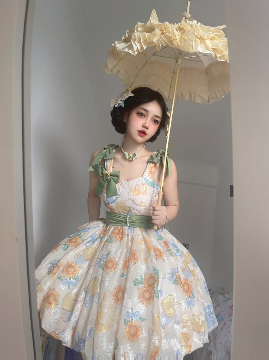 GZYRZ - Quenched Sunflower Bud - Floral print sweetheart neckline