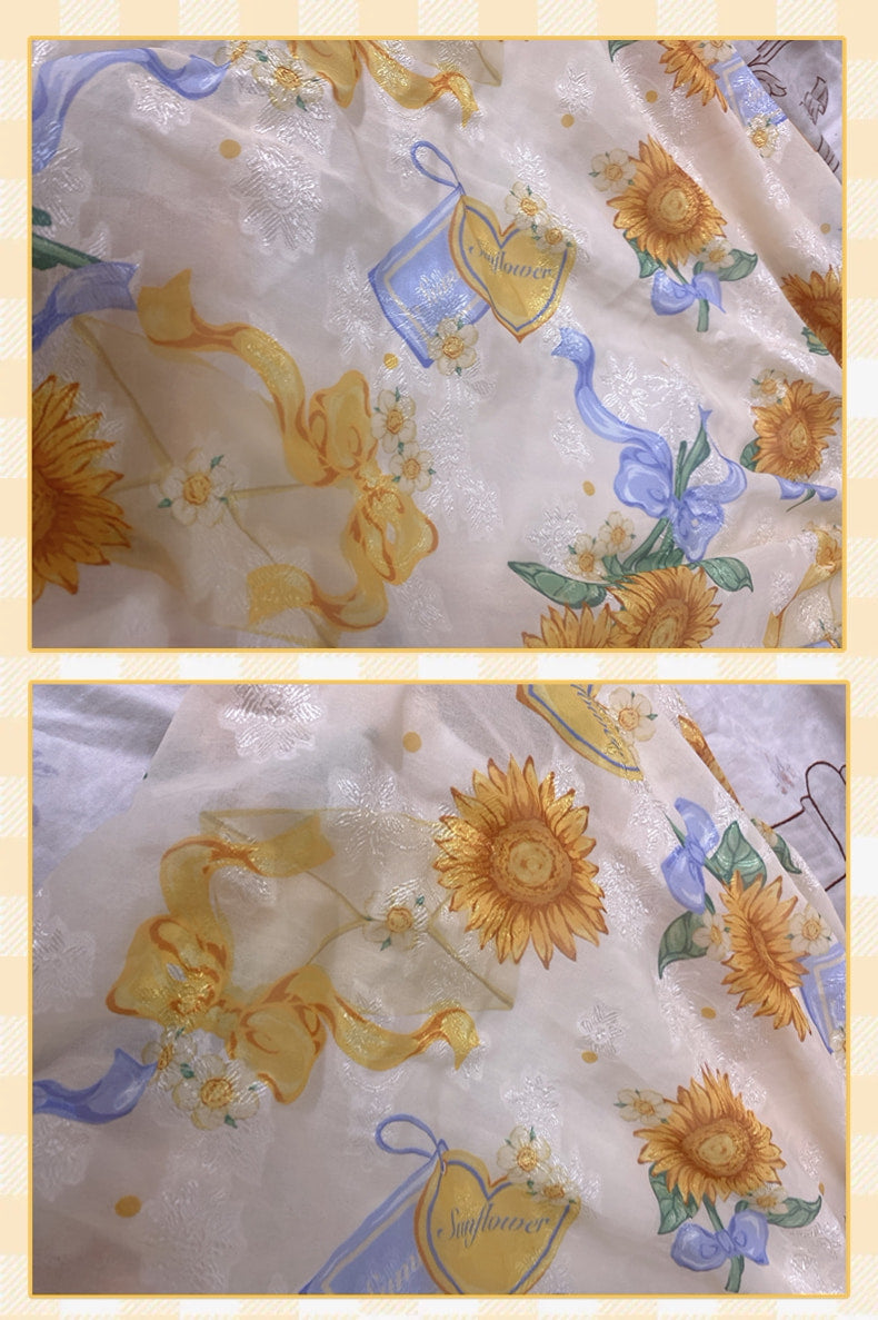 GZYRZ - Quenched Sunflower Bud - Floral print sweetheart neckline