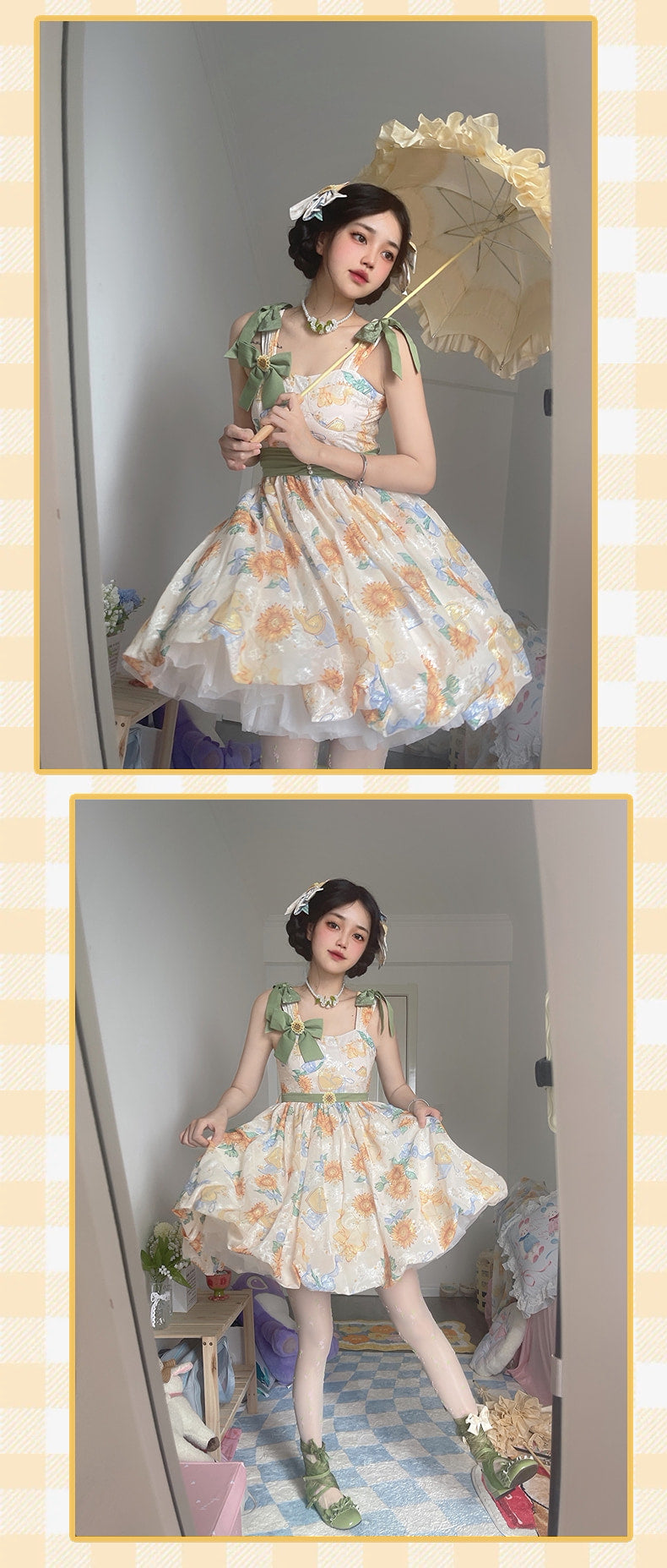 GZYRZ - Quenched Sunflower Bud - Floral print sweetheart neckline