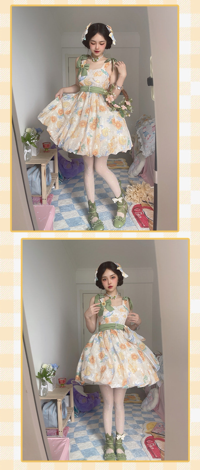 GZYRZ - Quenched Sunflower Bud - Floral print sweetheart neckline