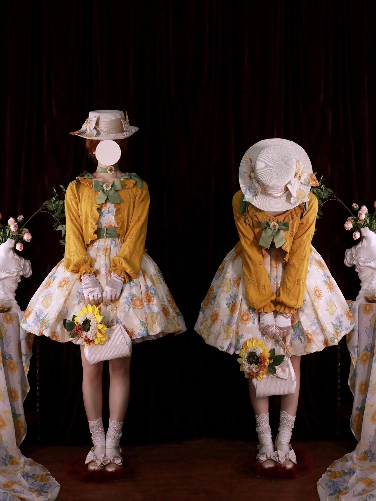 GZYRZ - Quenched Sunflower Bud - Floral print sweetheart neckline