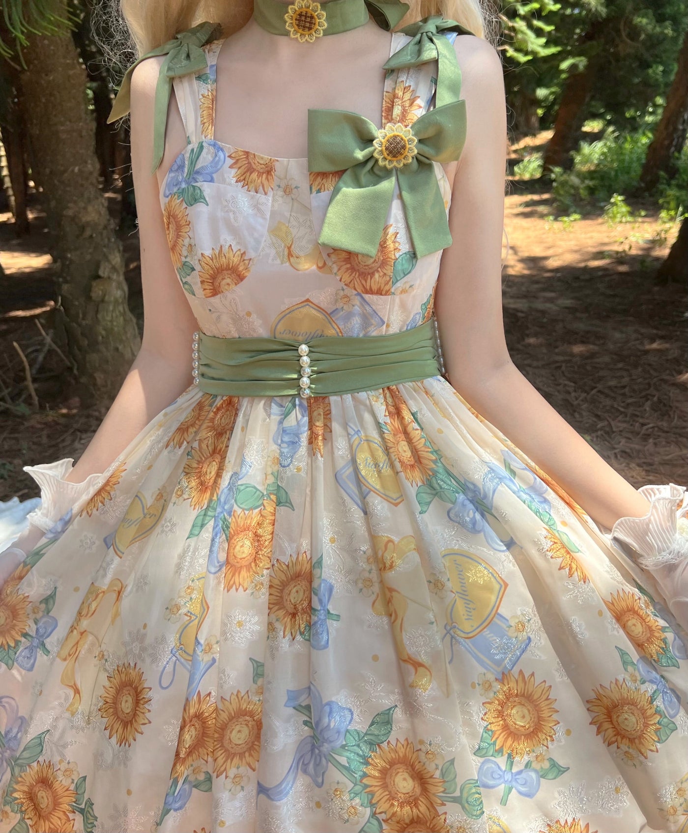 GZYRZ - Quenched Sunflower Bud - Floral print sweetheart neckline