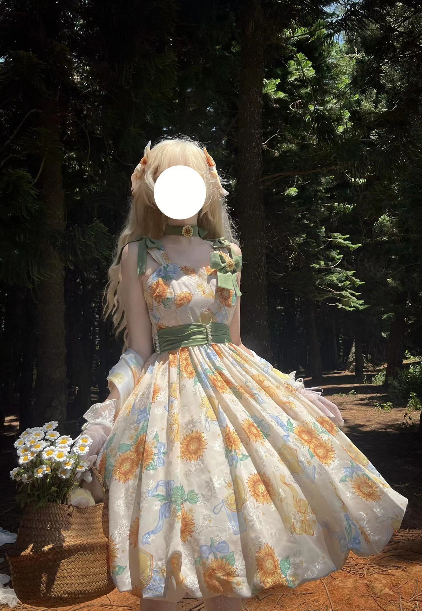 GZYRZ - Quenched Sunflower Bud - Floral print sweetheart neckline