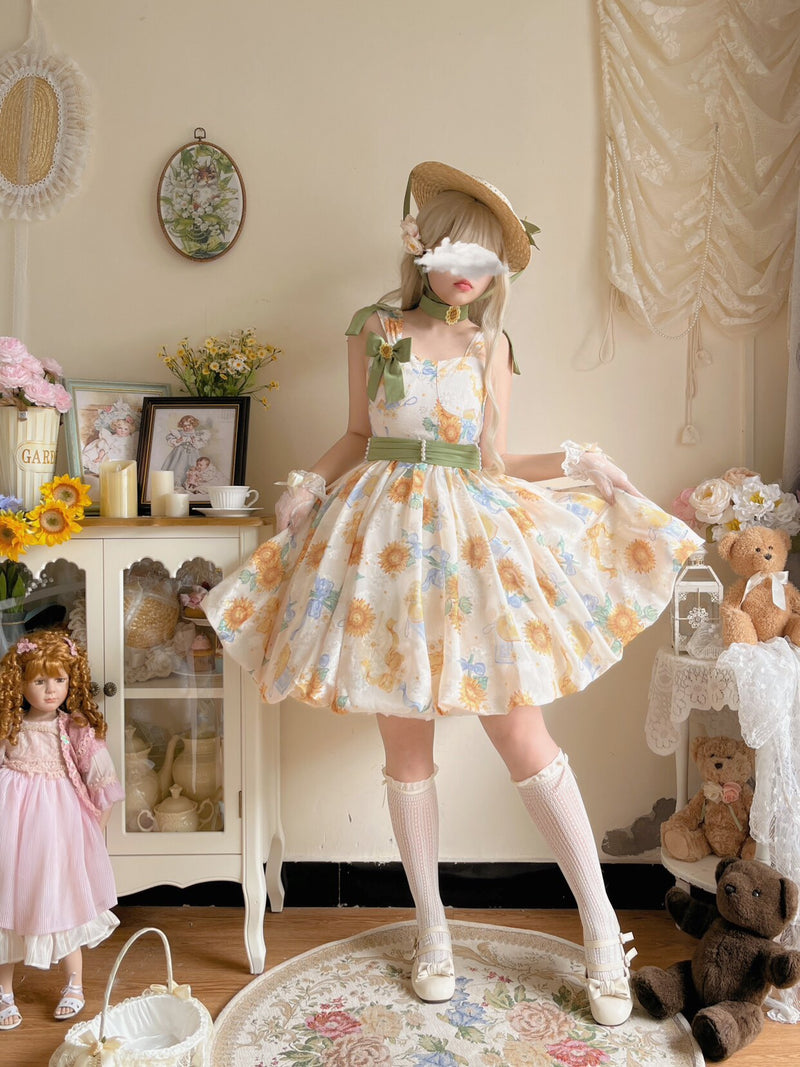 GZYRZ - Quenched Sunflower Bud - Floral print sweetheart neckline