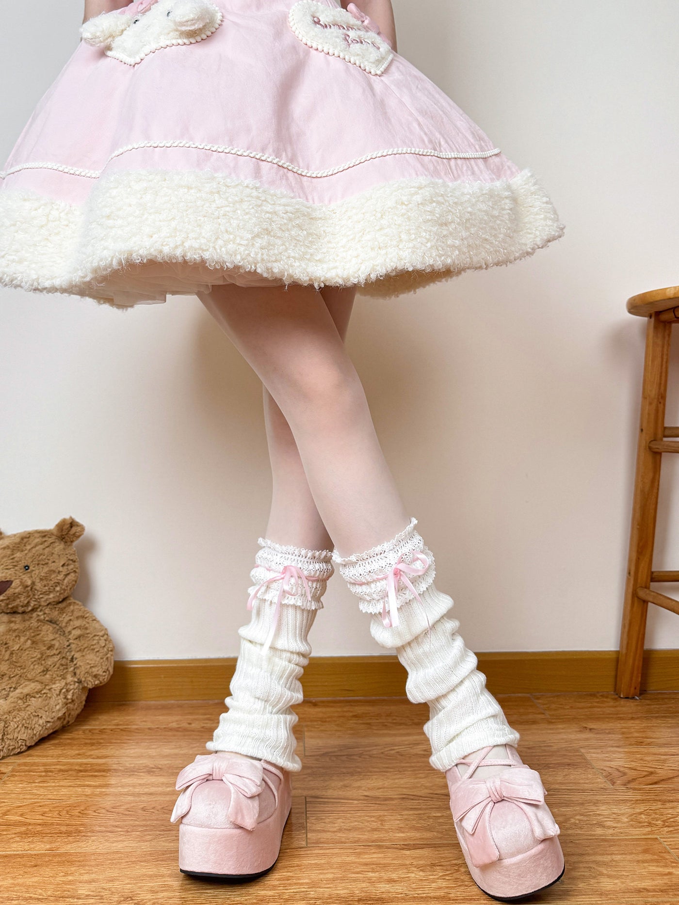 Chubby Bear Tales - Ribbed leg warmers - With satin ribbon ties