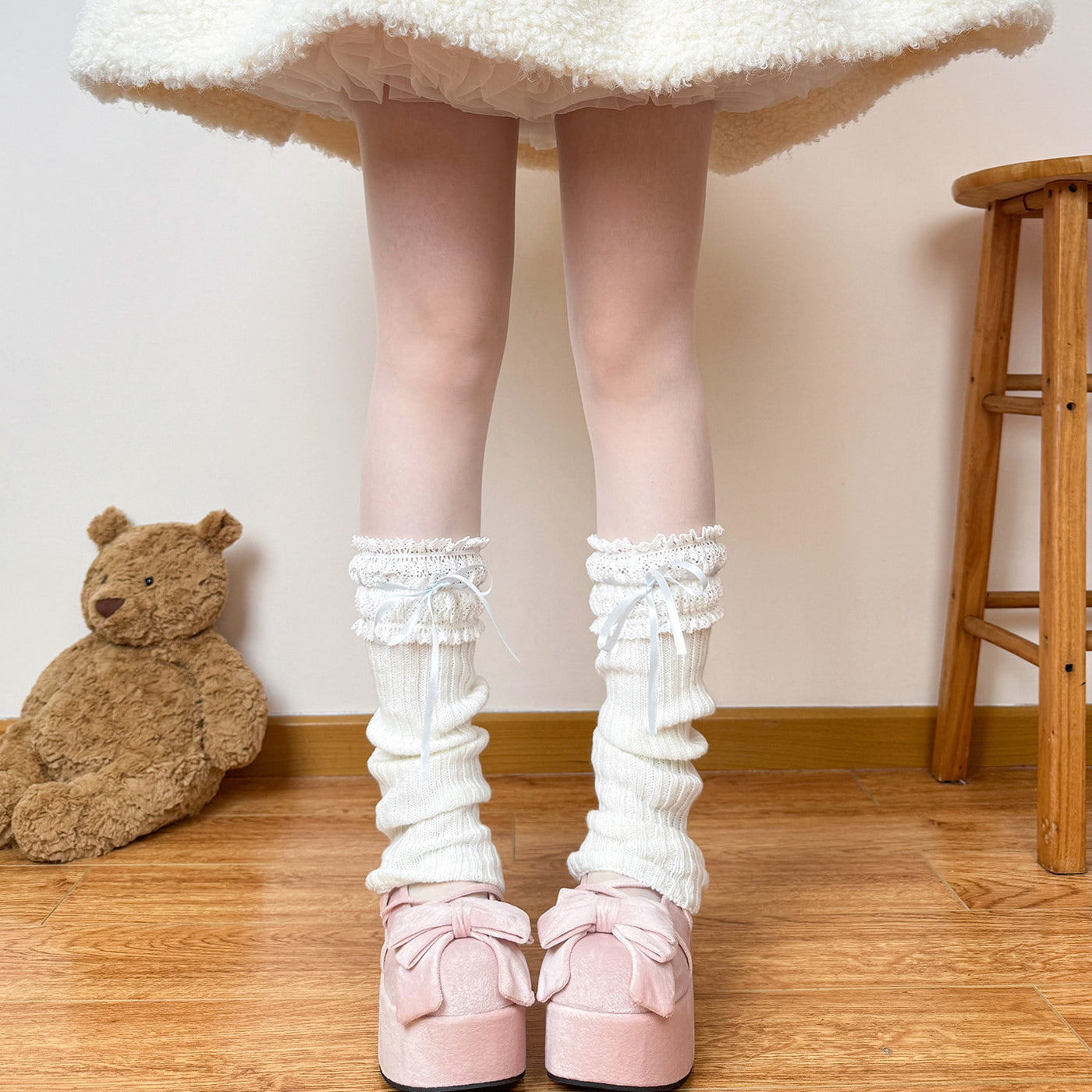 Chubby Bear Tales - Ribbed leg warmers - With satin ribbon ties
