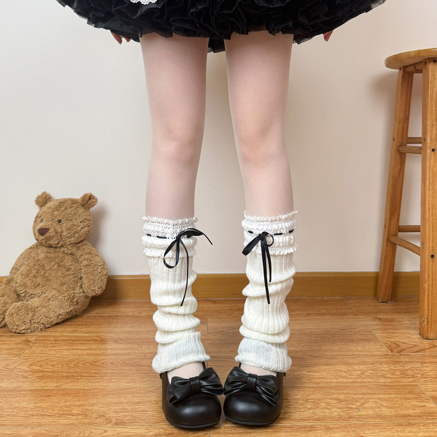 Chubby Bear Tales - Ribbed leg warmers - With satin ribbon ties