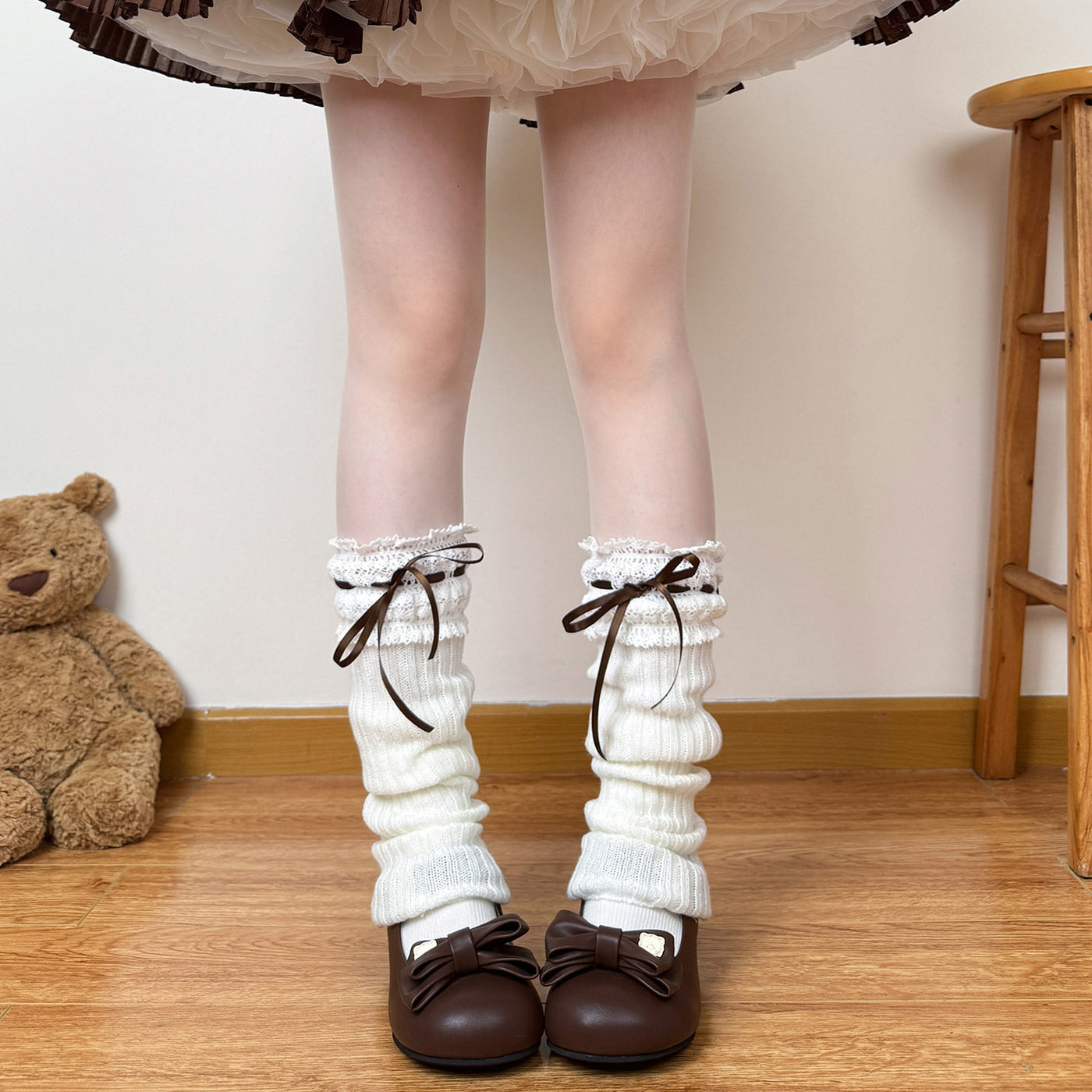 Chubby Bear Tales - Ribbed leg warmers - With satin ribbon ties