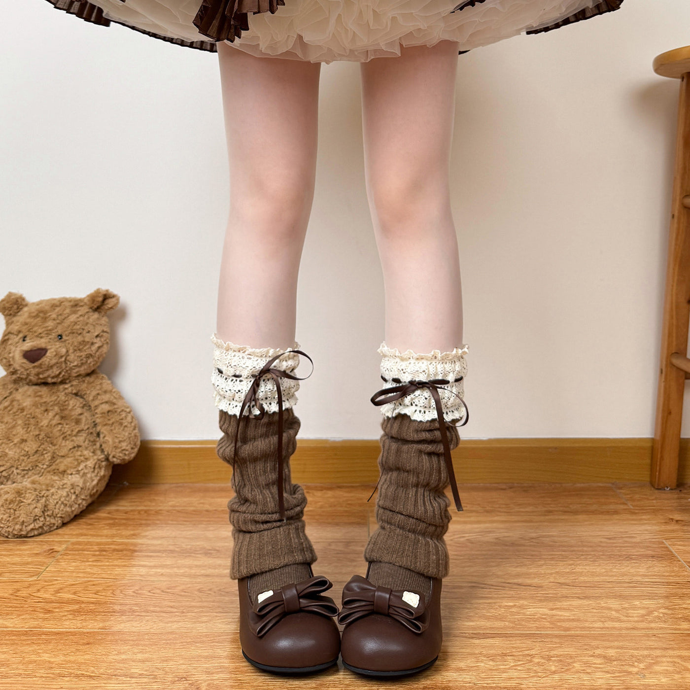 Chubby Bear Tales - Ribbed leg warmers - With satin ribbon ties