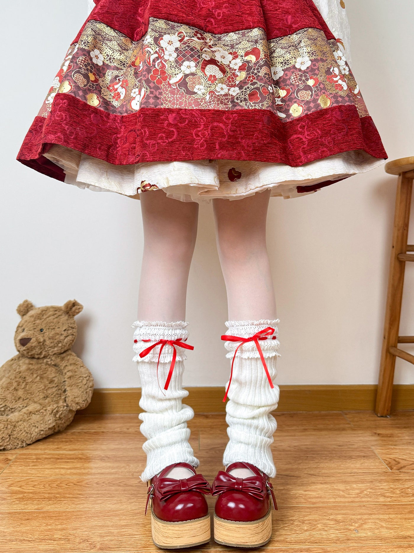 Chubby Bear Tales - Ribbed leg warmers - With satin ribbon ties