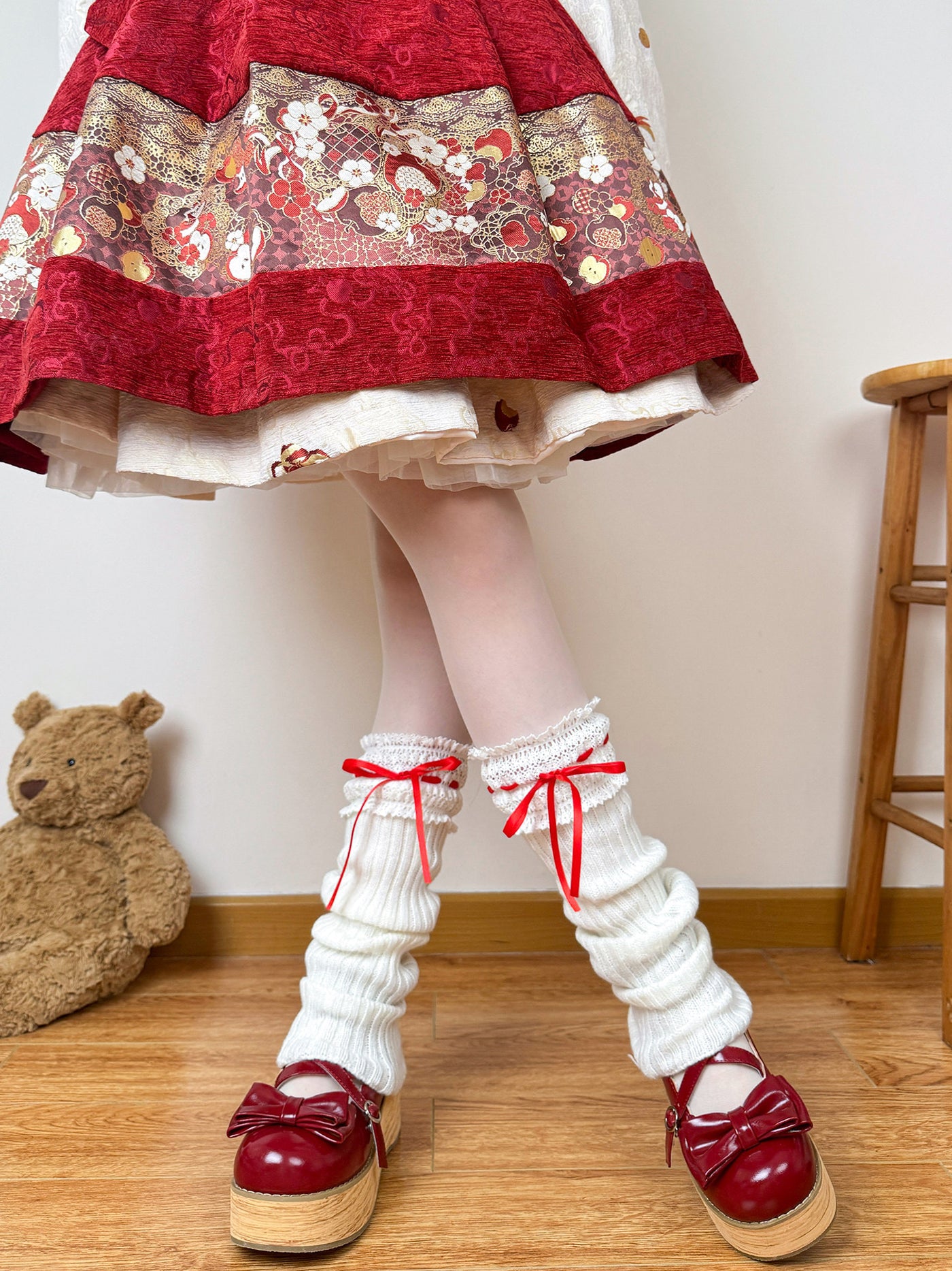 Chubby Bear Tales - Ribbed leg warmers - With satin ribbon ties