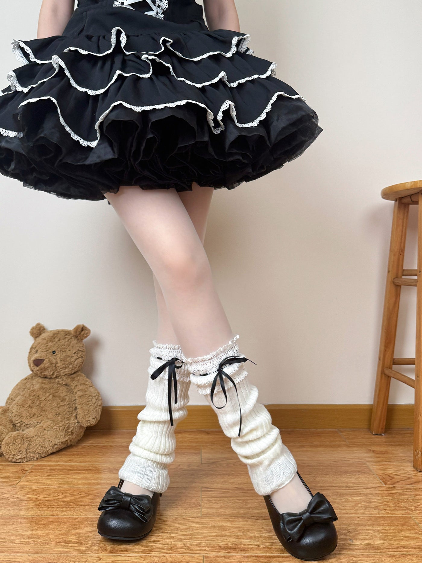 Chubby Bear Tales - Ribbed leg warmers - With satin ribbon ties