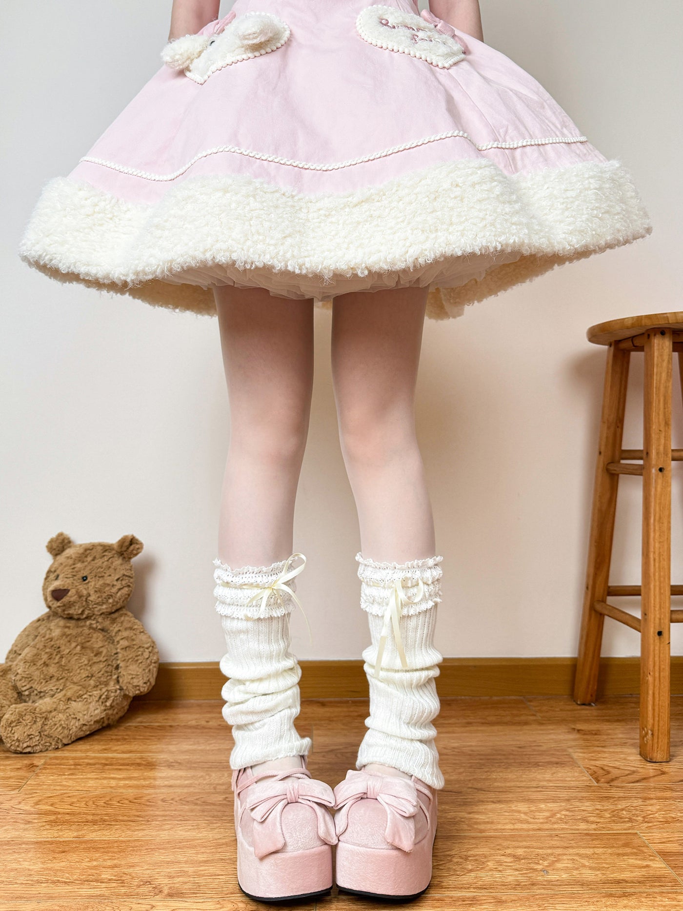 Chubby Bear Tales - Ribbed leg warmers - With satin ribbon ties