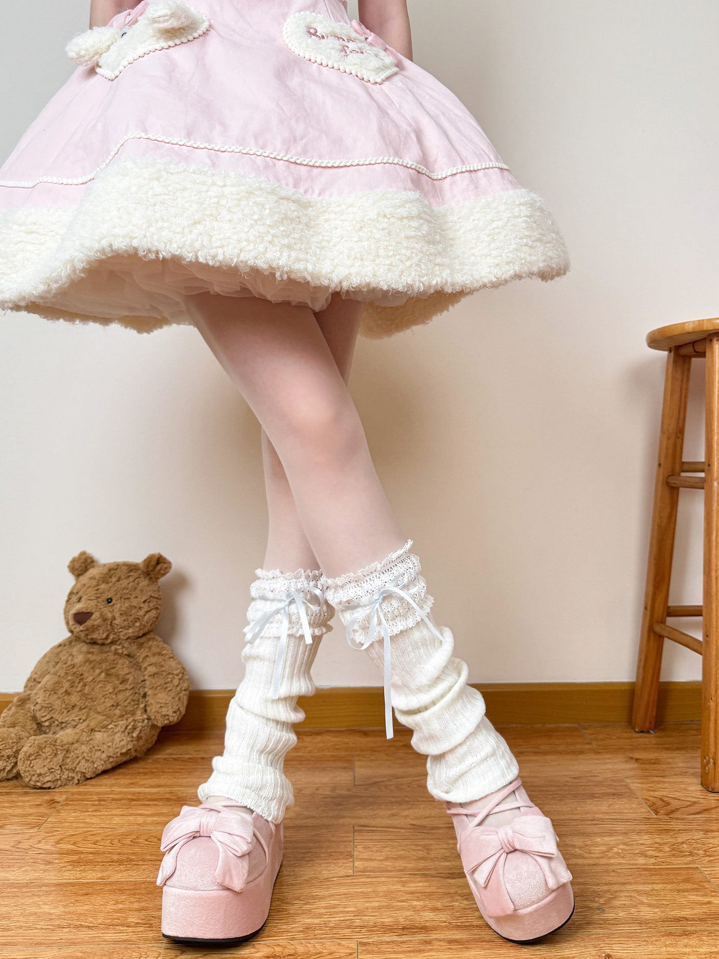 Chubby Bear Tales - Ribbed leg warmers - With satin ribbon ties
