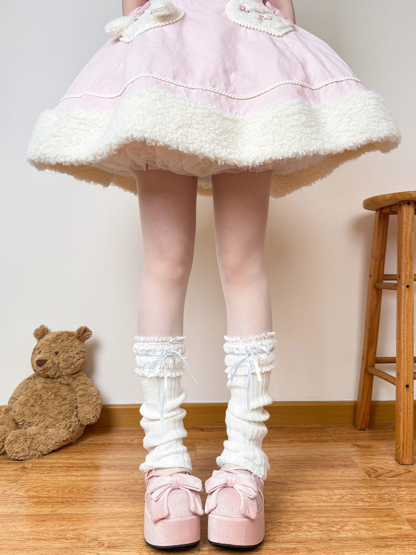Chubby Bear Tales - Ribbed leg warmers - With satin ribbon ties