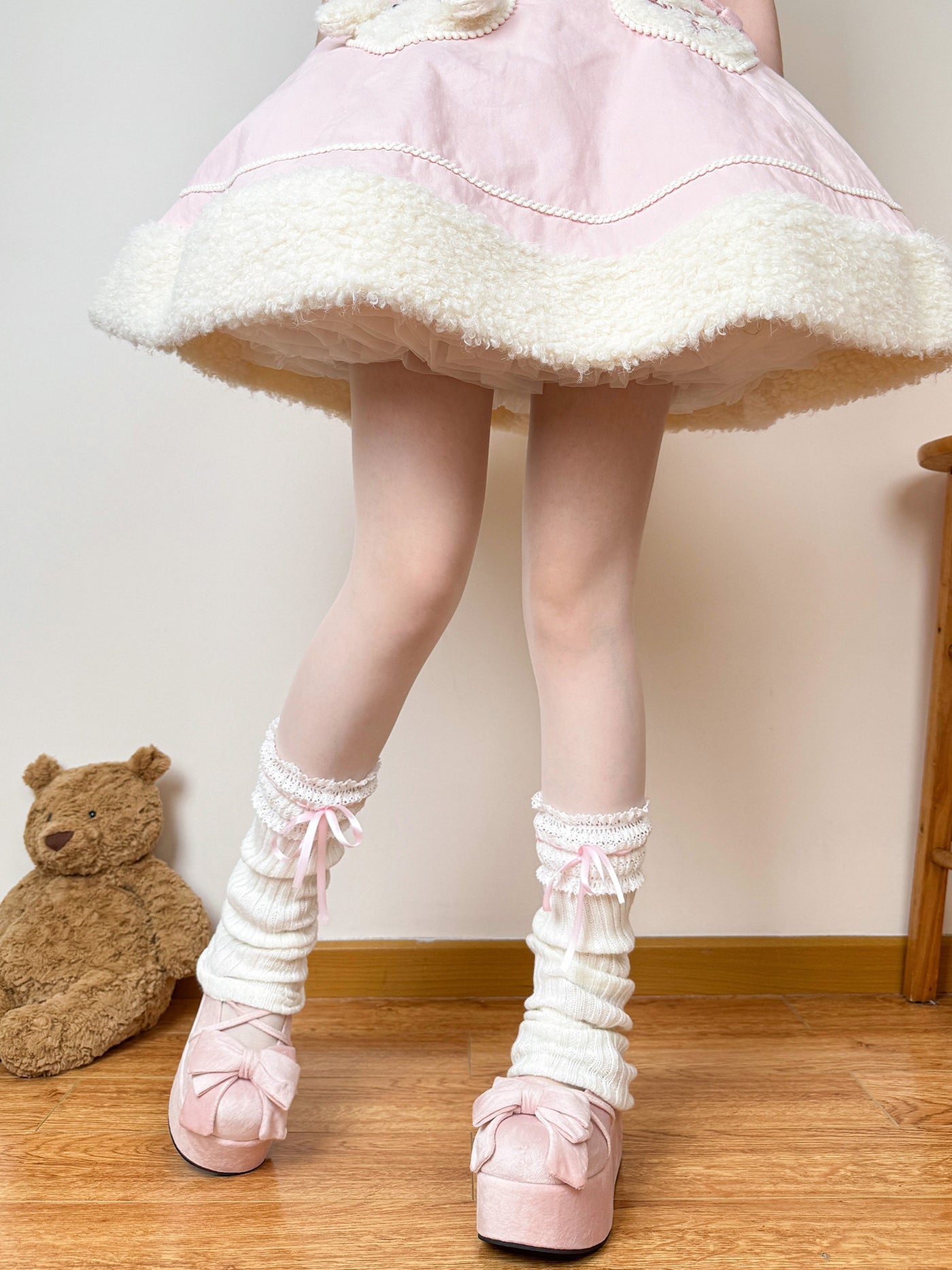 Chubby Bear Tales - Ribbed leg warmers - With satin ribbon ties