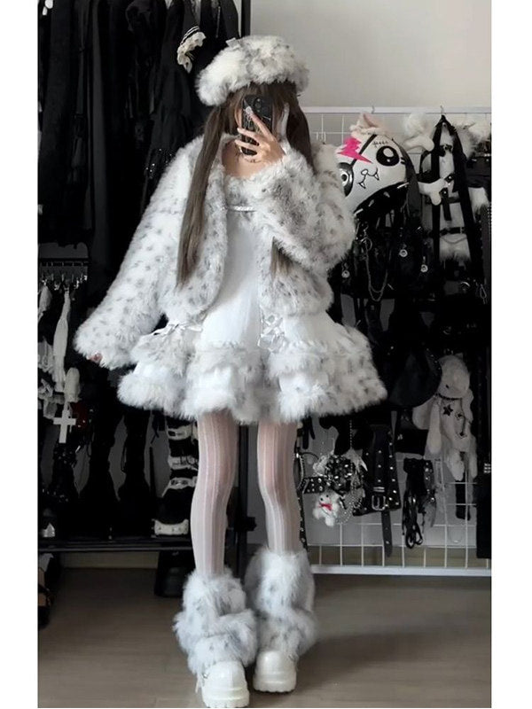 Close-up of fuzzy textured cropped Lolita jacket with open front