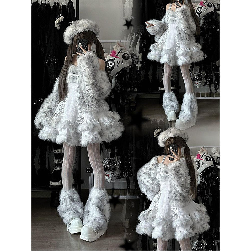 Creamy - White Moonlight - Winter Lolita two-piece set with fuzzy