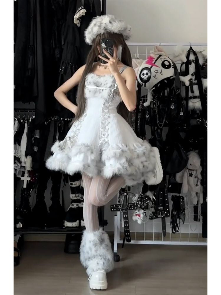 Creamy - White Moonlight - Winter Lolita two-piece set with fuzzy
