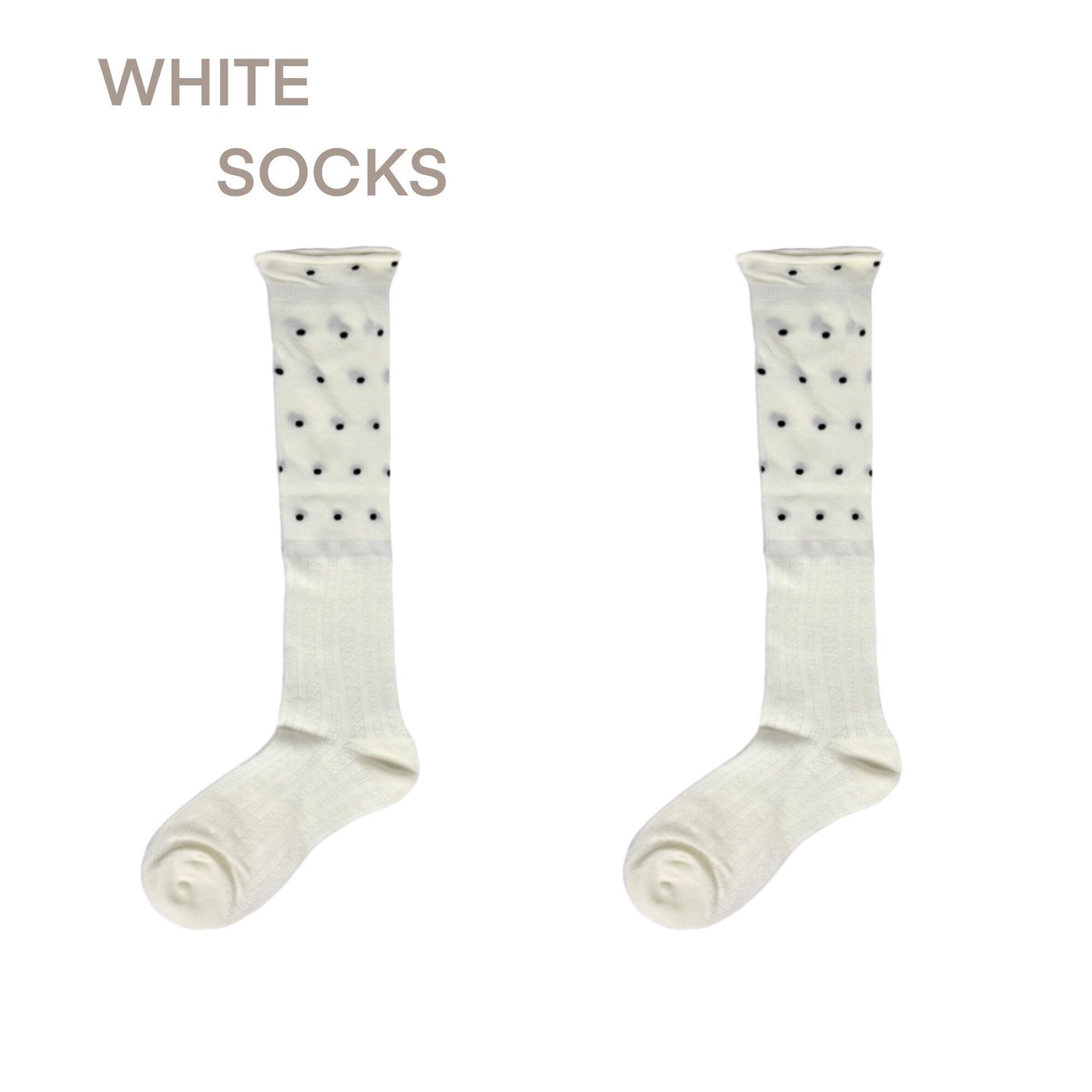White Socks - Polka Dot Slouch Socks - Mid-Calf