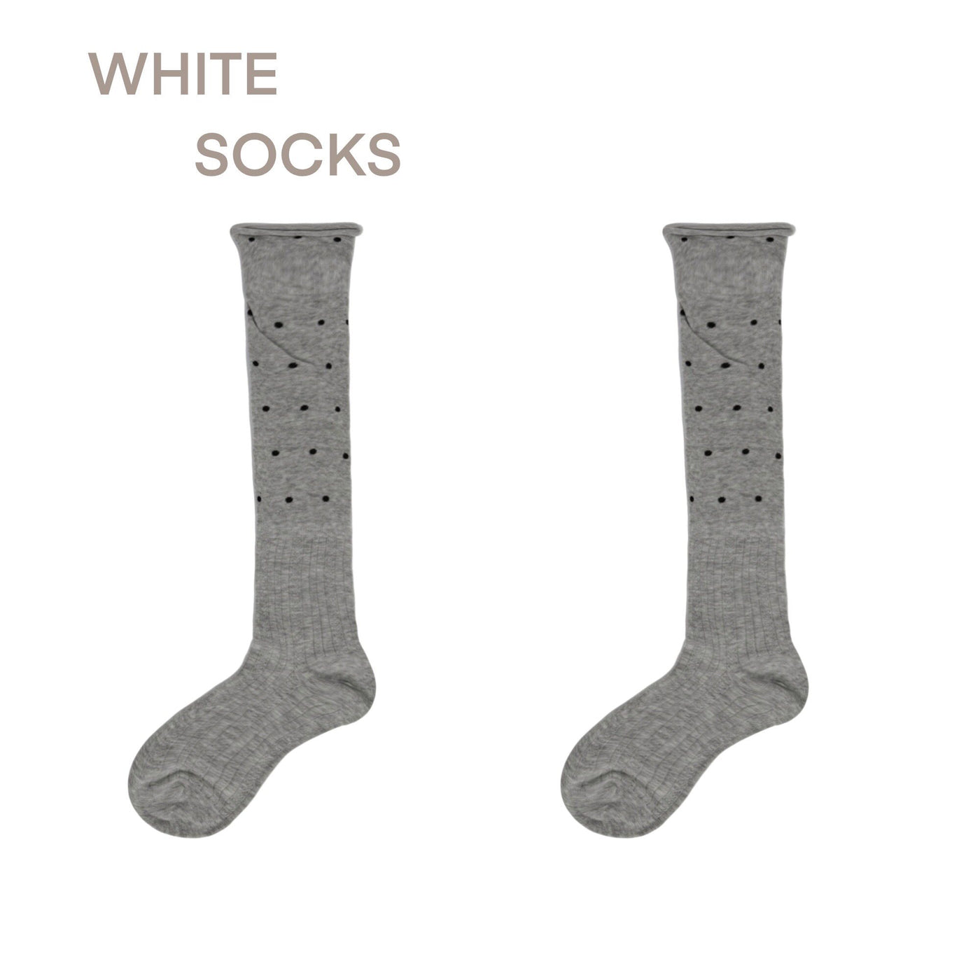 White Socks - Polka Dot Slouch Socks - Mid-Calf