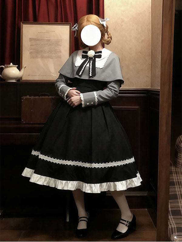 Creamy - Gothic Lolita - Two-piece OP and cloak set with grey bodice