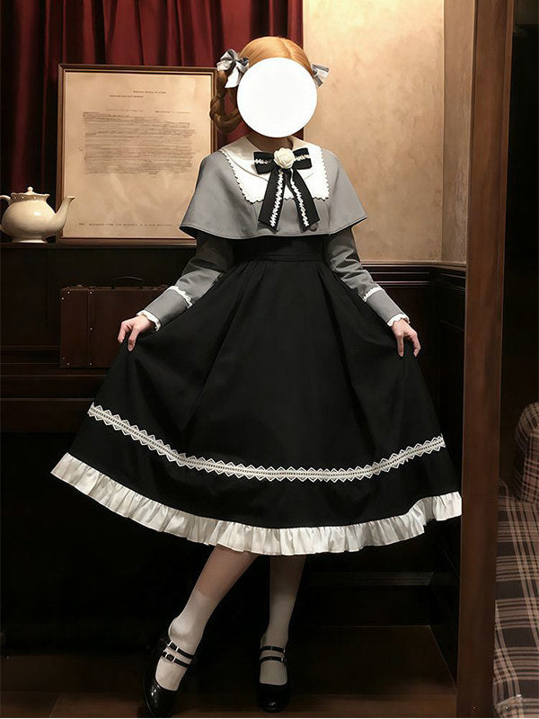 Creamy - Gothic Lolita - Two-piece OP and cloak set with grey bodice