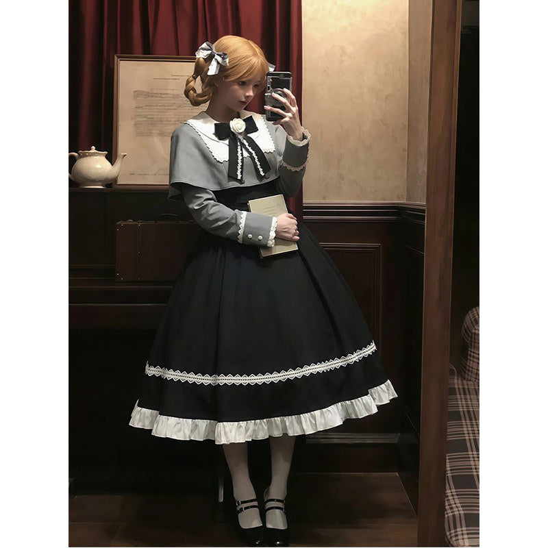 Creamy - Gothic Lolita - Two-piece OP and cloak set with grey bodice