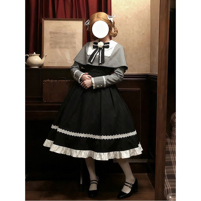 Creamy - Gothic Lolita - Two-piece OP and cloak set with grey bodice