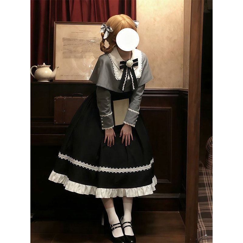 Creamy - Gothic Lolita - Two-piece OP and cloak set with grey bodice