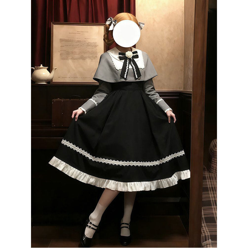 Creamy - Gothic Lolita - Two-piece OP and cloak set with grey bodice
