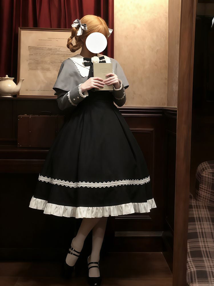 Creamy - Gothic Lolita - Two-piece OP and cloak set with grey bodice