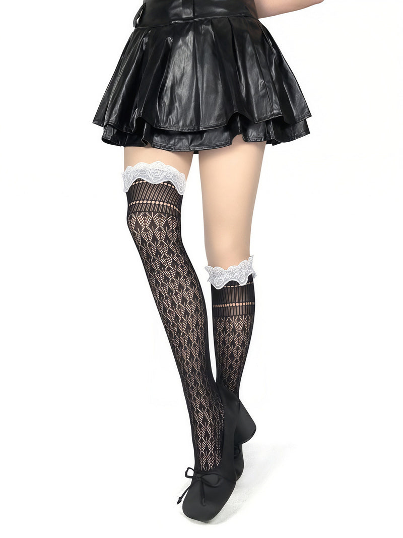 White Socks - Balletcore - Lace trim over-the-knee thigh-high socks