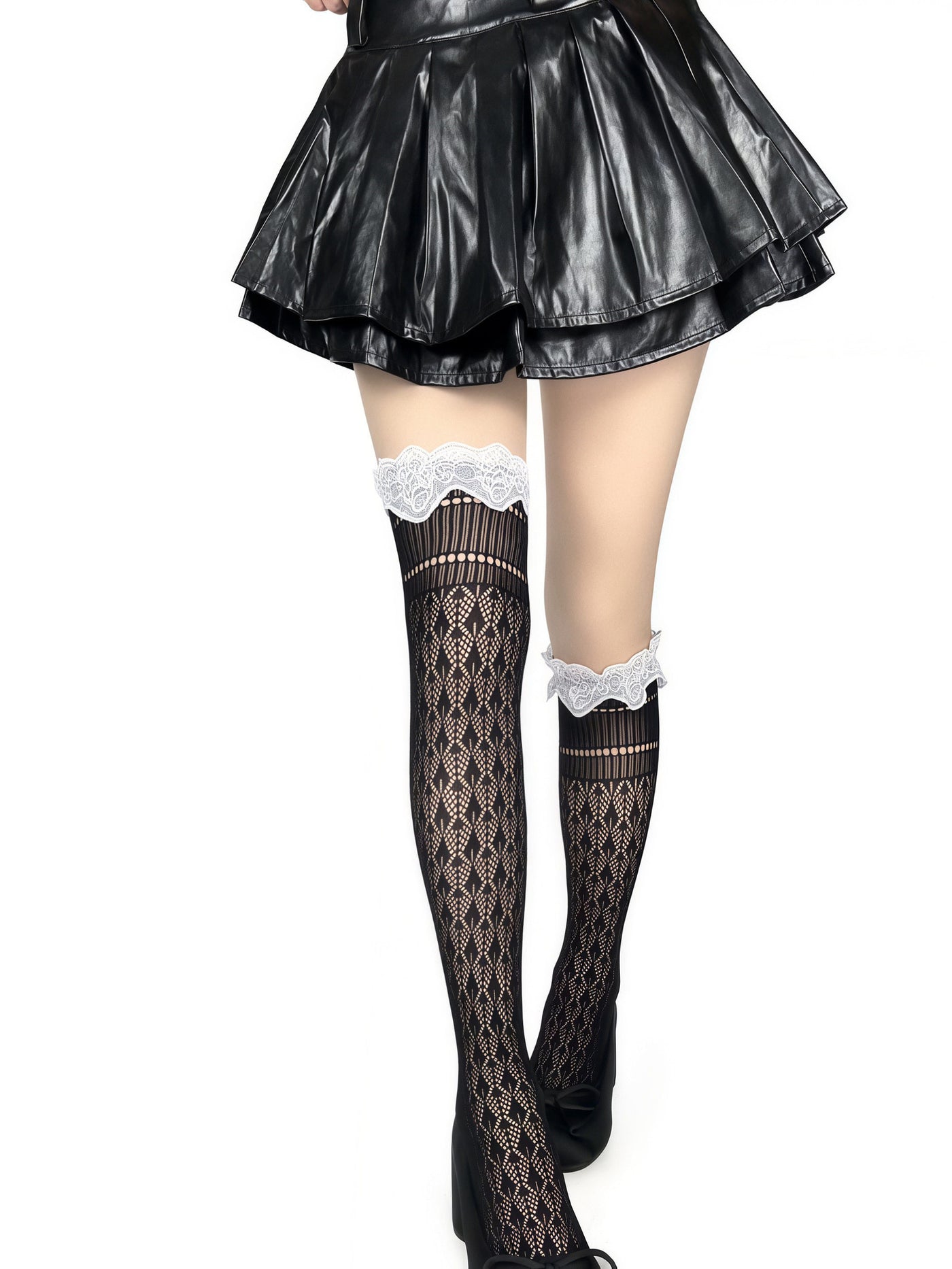 White Socks - Balletcore - Lace trim over-the-knee thigh-high socks