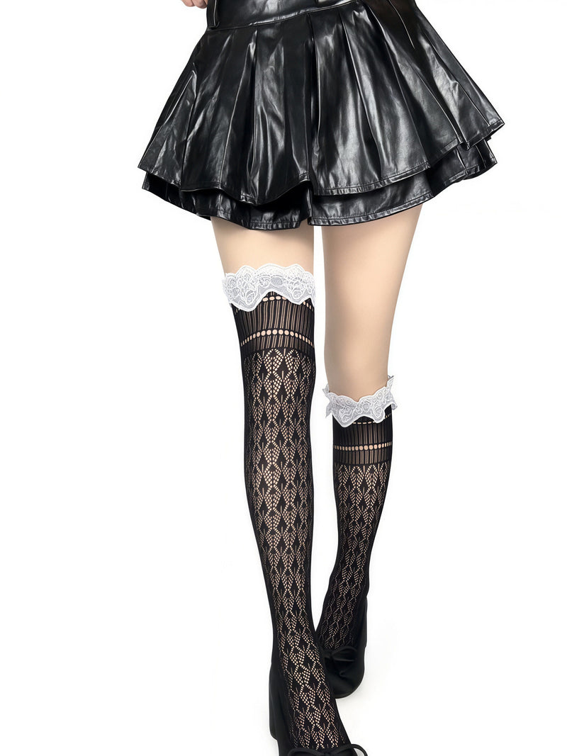 White Socks - Balletcore - Lace trim over-the-knee thigh-high socks
