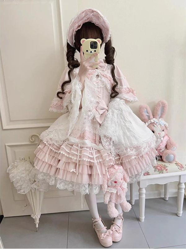 Creamy - Pink Ribbon Dress - JSK Ensemble with Cloak