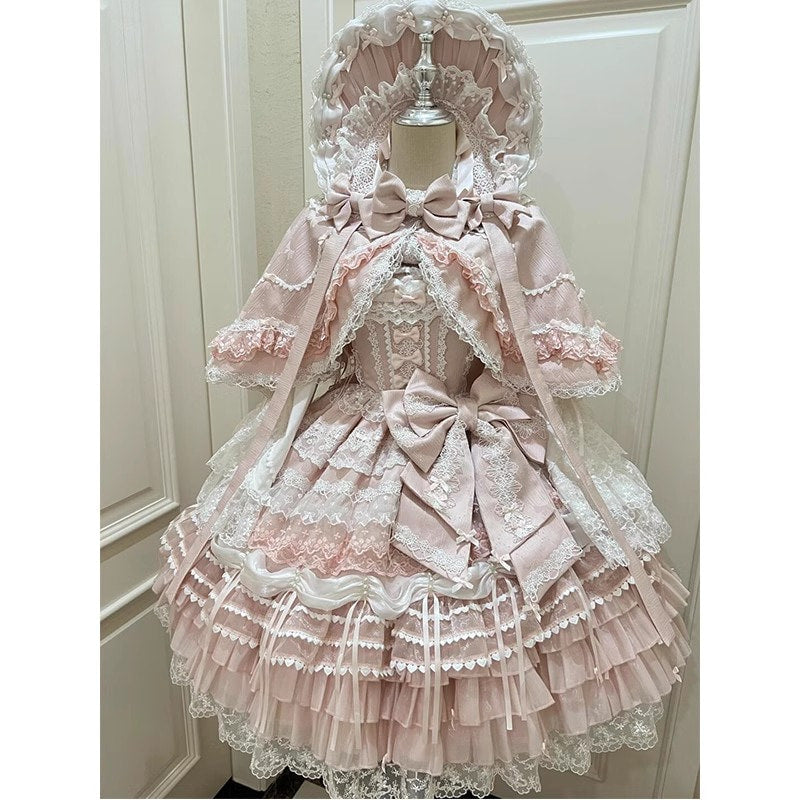 Creamy - Pink Ribbon Dress - JSK Ensemble with Cloak