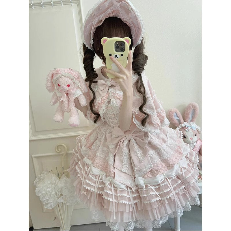 Creamy - Pink Ribbon Dress - JSK Ensemble with Cloak